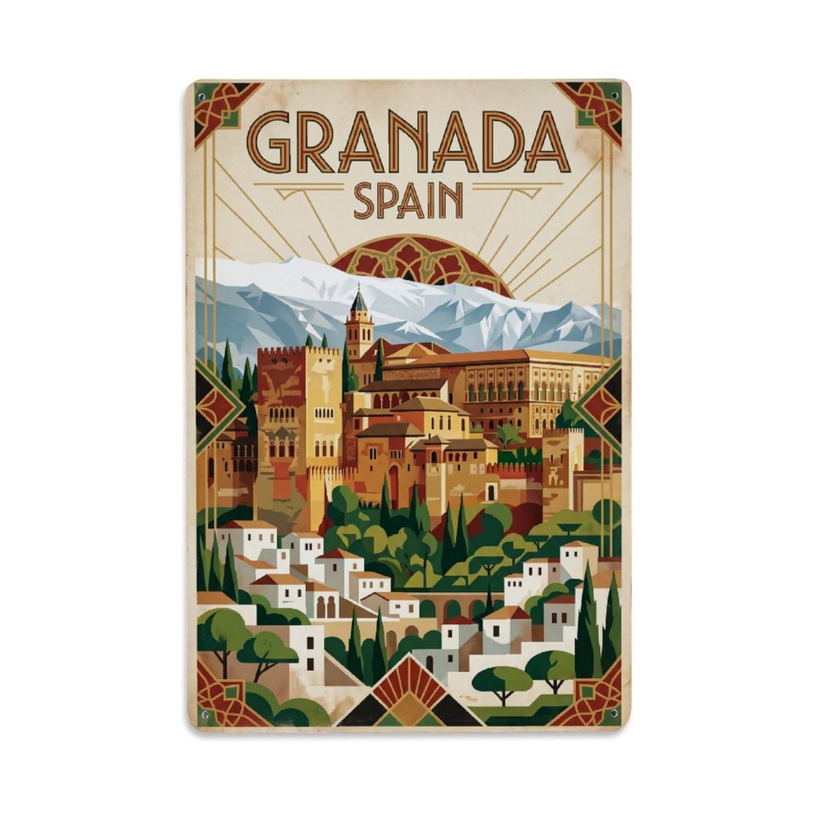 Fqcyn Style Metal Tin Sign Retro Spain Granada Travel