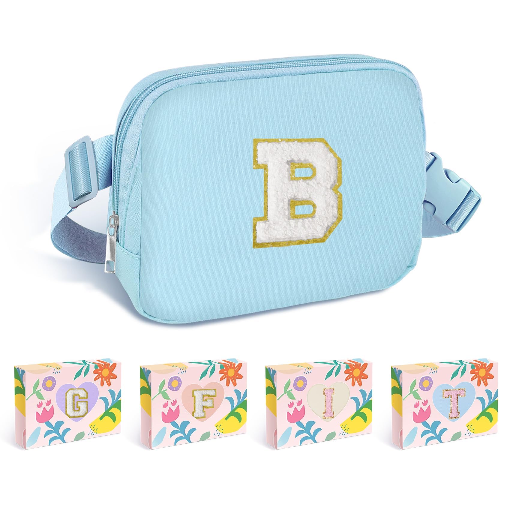 COSHAYSOO Blue Fanny Pack for Girls Purse Crossbody Belt Bag with Initials, Personalized 6 7 8 9 10 11 12 Year Old Teen Girl Birthday Gift Ideas