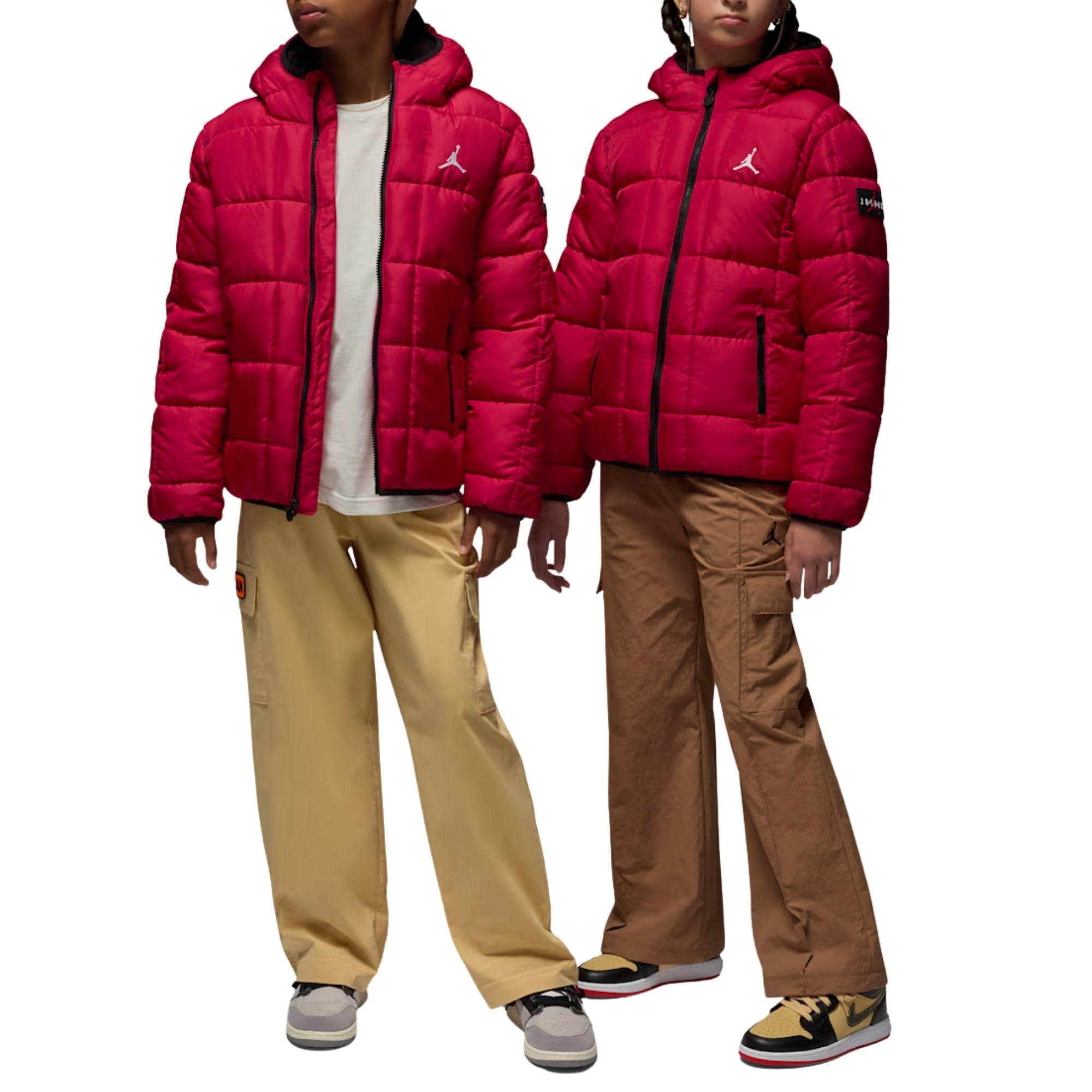 NIKE Jordan - Plumífero para niños con capucha, modelo Puffer, color rojo, código 95F009-R78