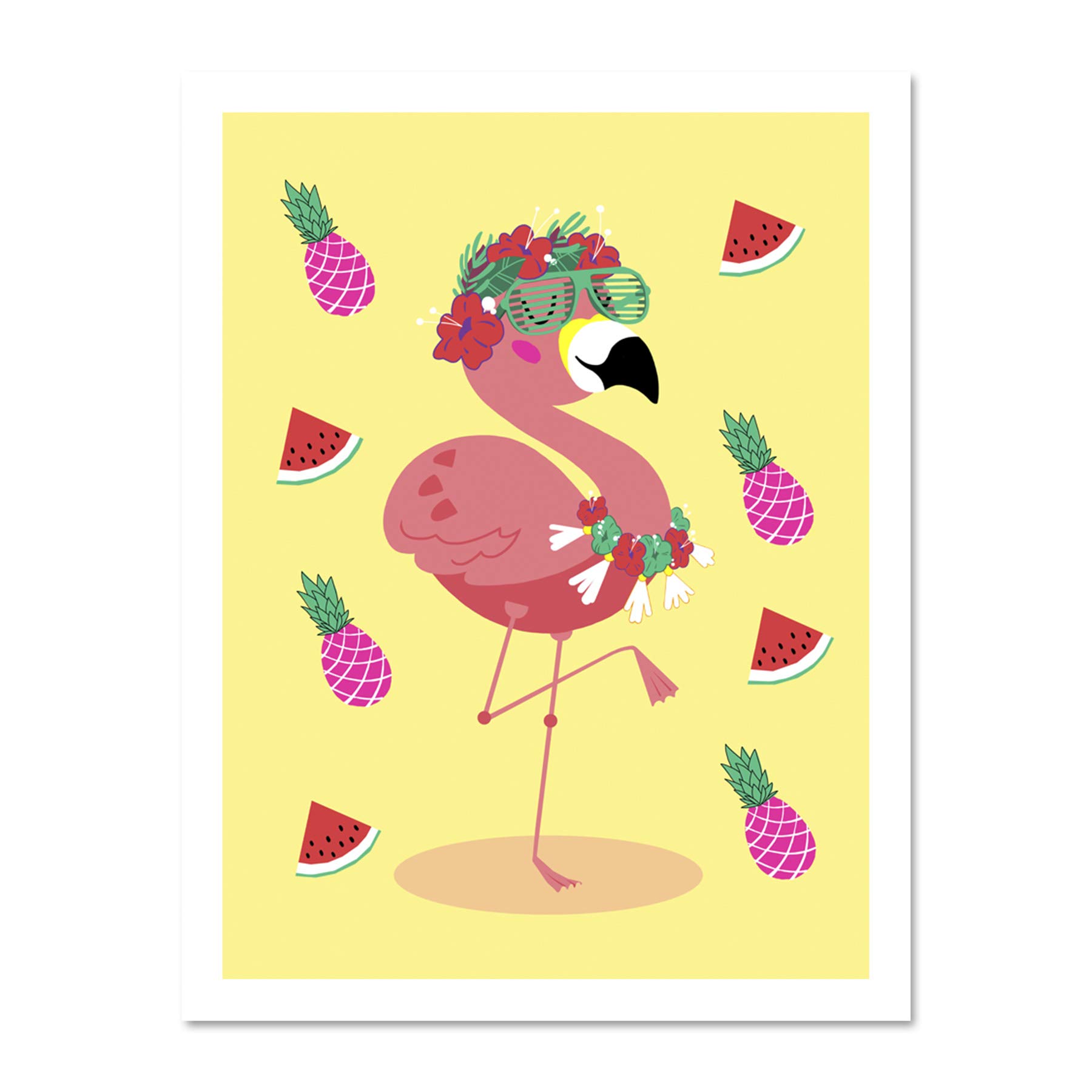 Wee Blue Coo Kawaii Flamingo Party Tropical Large Framed Art Print Wall Poster 18x24 inch