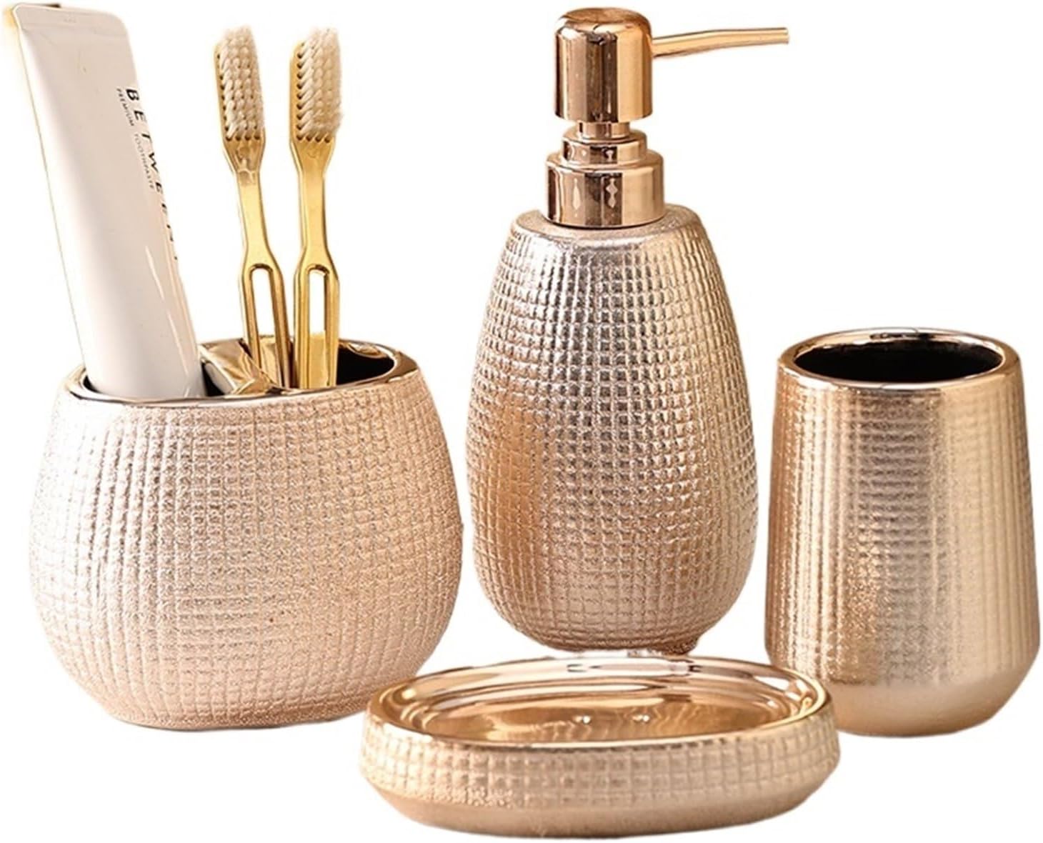 Rose Gold Ceramic wash Bathroom Accessories Set Hotel Soap Dish Lotion Bottle Mouth Cup Toothbrush Holder(Toothbrush Holder)