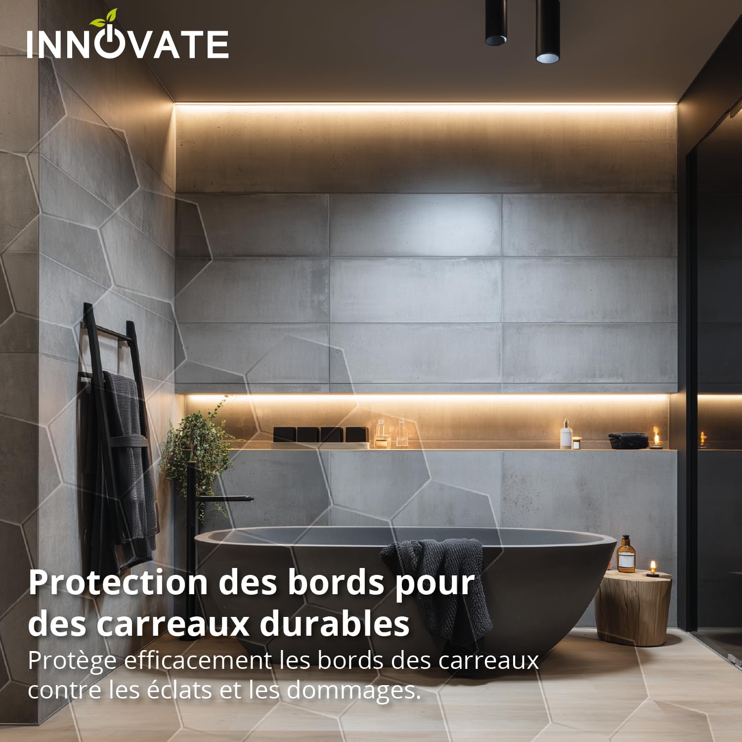 INNOVATE Profilé en aluminium pour bande LED Carrelage avec Diffuseur | Profile aluminium LED Carrelage Lumières LED chambre cuisine couloir lampes LED pour chambre profilés en aluminium