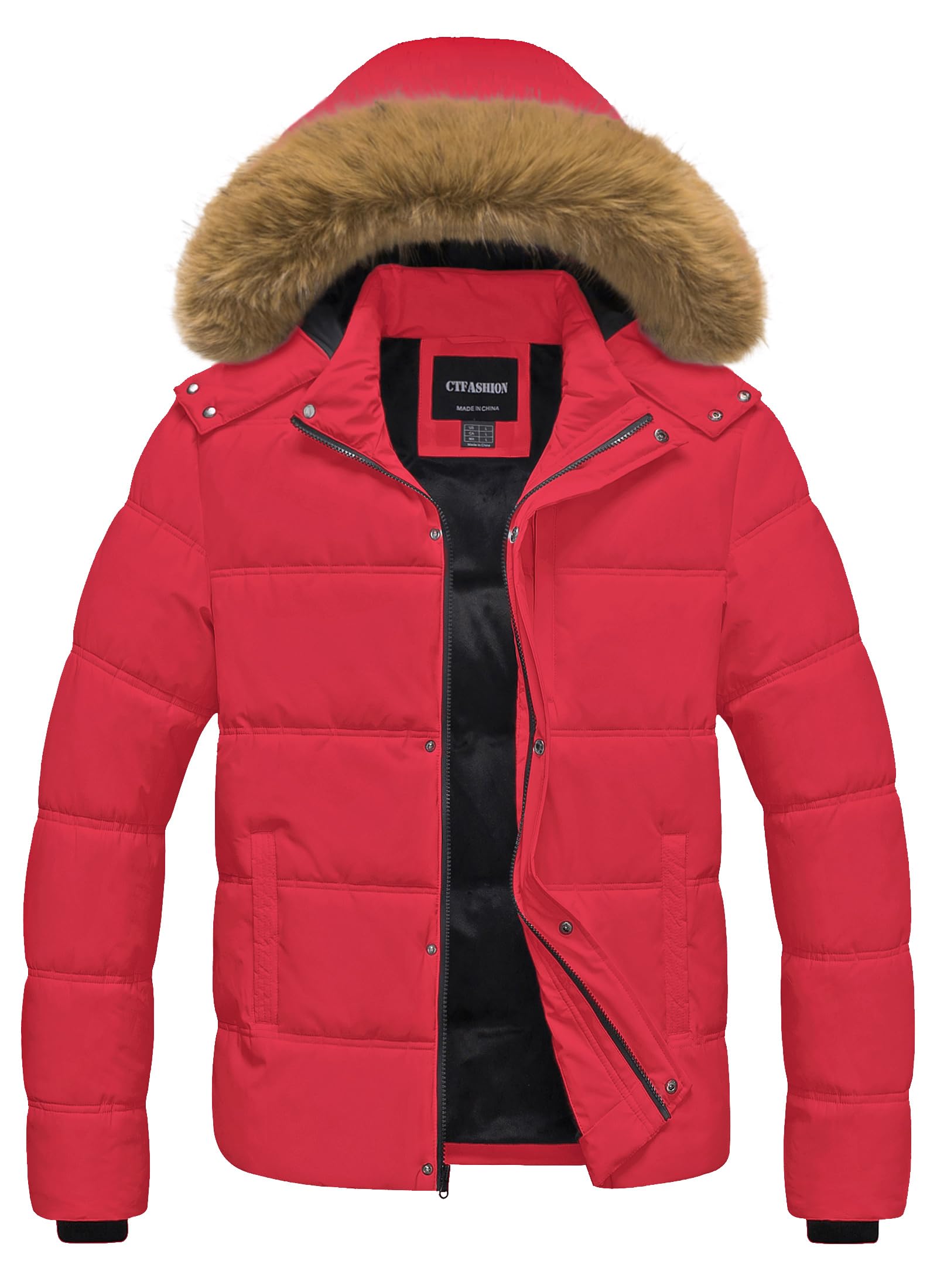 Men's Puffer Jacket Winter Coat Puffy Parka with Fur Hood Waterproof &amp; Windproof Shell Fleece lining 4 Pockets