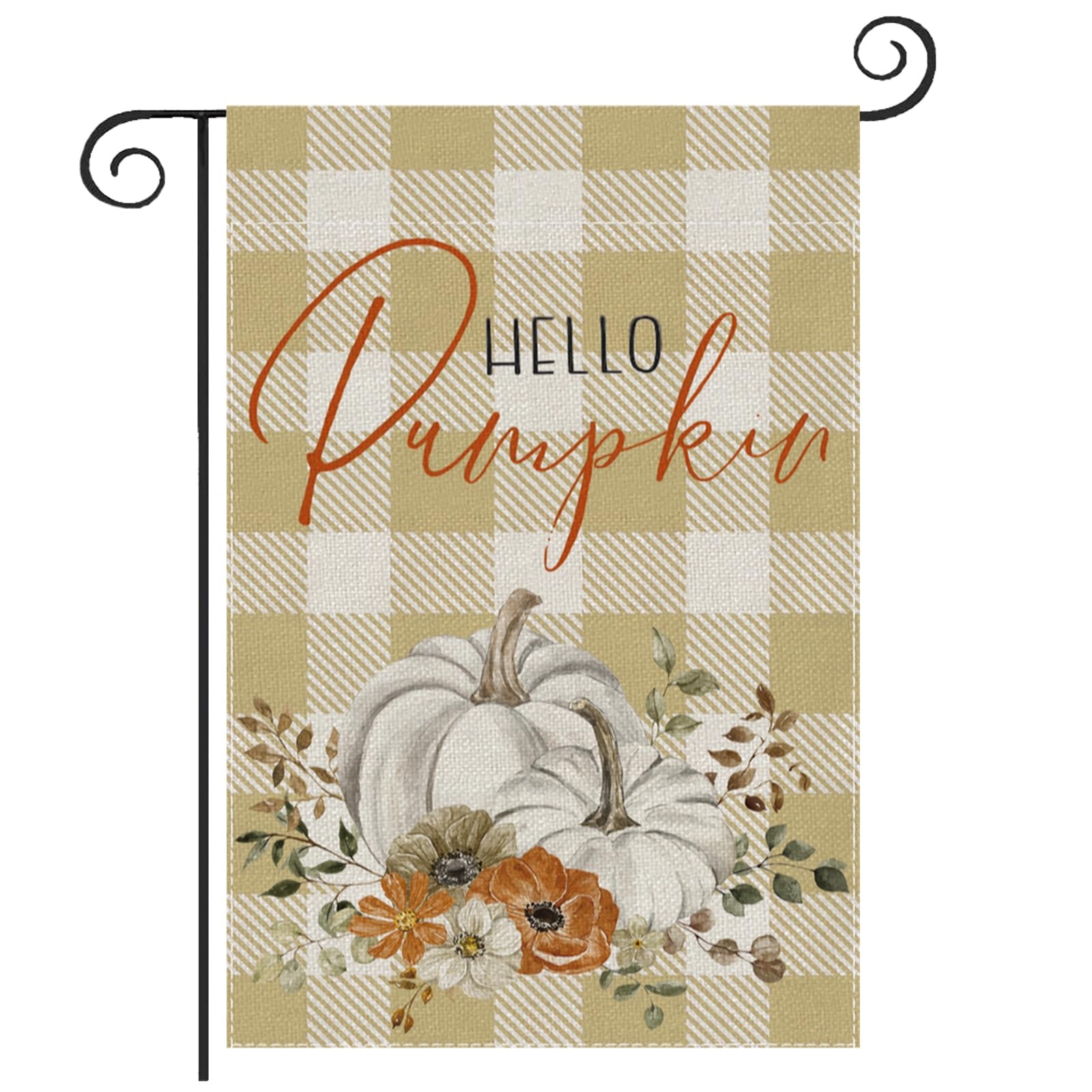 PartyBuzz Hello Pumpkin Green Plaid Fall Garden Flag