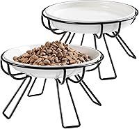 Vista 10 de Cuencos para gatos, cuenco elevado, plato de cerámica elevado con soporte de metal, estación de alimentación de agua o comida para mascotas