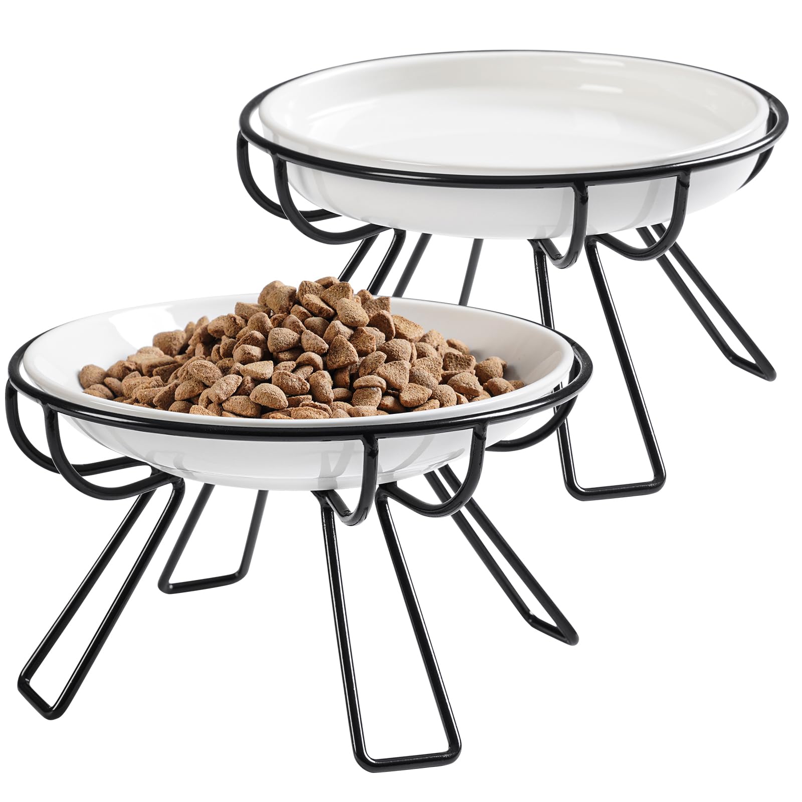 Presents The Ultimate Cat Dining Set: 5.9 inch Ceramic Cat Water Bowl and Whisker-Friendly and Anti-Vomiting Cat Plates.Elevated Cat Bowl, Raised Ceramic Cat Dish with Metal Stand