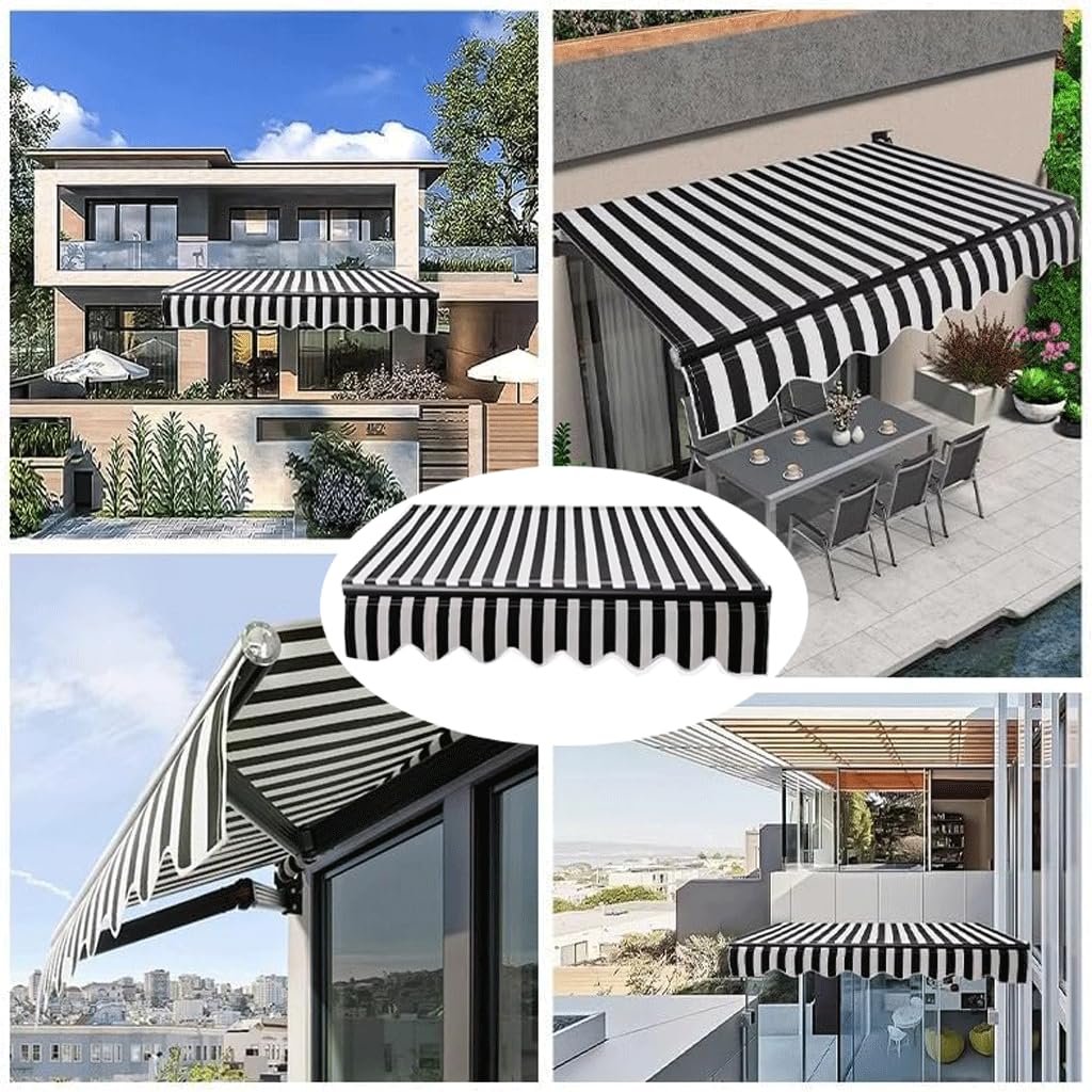 FROON Sonnenschirm Schwarz-weiß gestreifter Polyester-Überdachungsstoff, tragbarer Markisen-Ersatzstoff, einziehbarer Sonnenschutz für kühlen Schatten für Shop Garden