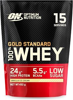 Optimum Nutrition Gold Standard 100% Whey, Proteína en Polvo, Sabor Helado de Vainilla, 450g, 15 Servicios