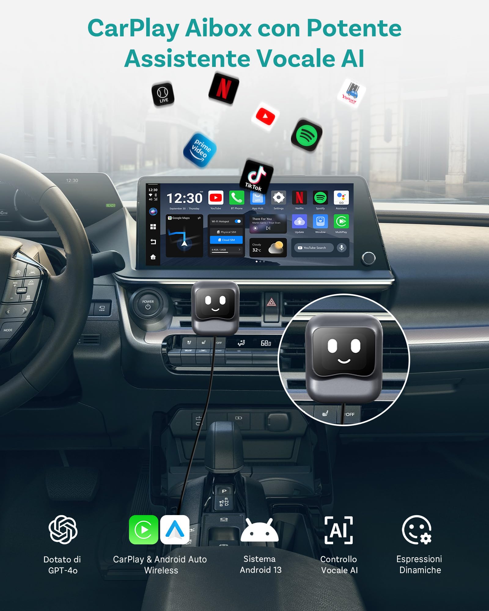 OTTOCAST Nano 2025 – Adattatore wireless CarPlay e Android Auto, AI-Box Android 13 con controllo vocale, doppio Bluetooth, GPS, App Store – Plug & Play per auto con CarPlay cablato (modelli post-2016)