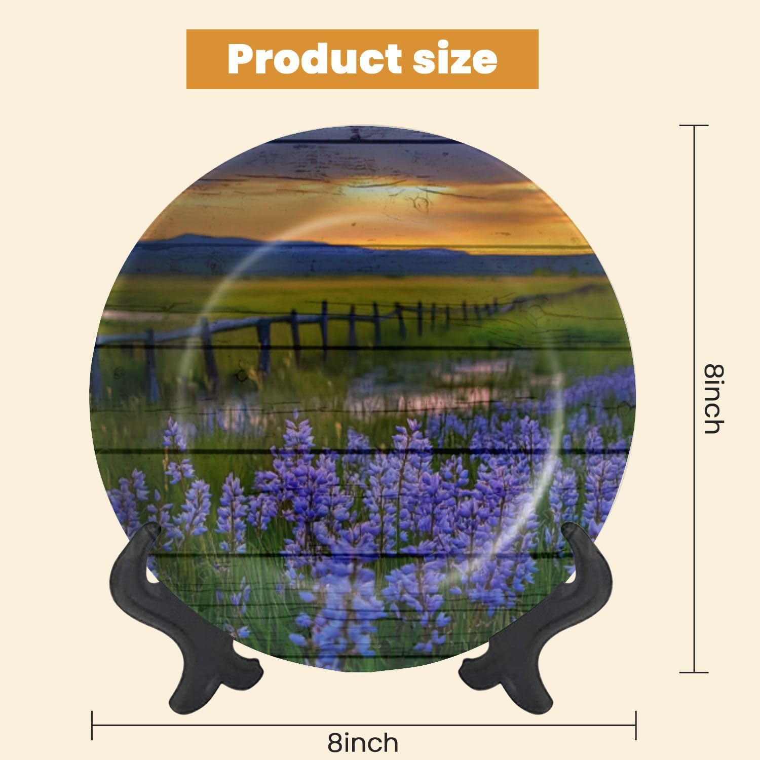 Decorative Plates for Display Meadow Filled Wildflowers Spring Sunset Gift Plates Ceramic Collections Plates Hanging Artwork for Living Dining Room Kitchen Souvenir