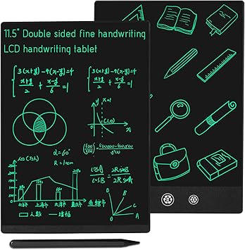 LCD Writing Tablet 2 Sides Screen Erasable Reusable 11.5inch and 10.5inch Electronic Drawing Pads Portable Scratchpad for Kids Adults Home Office Black