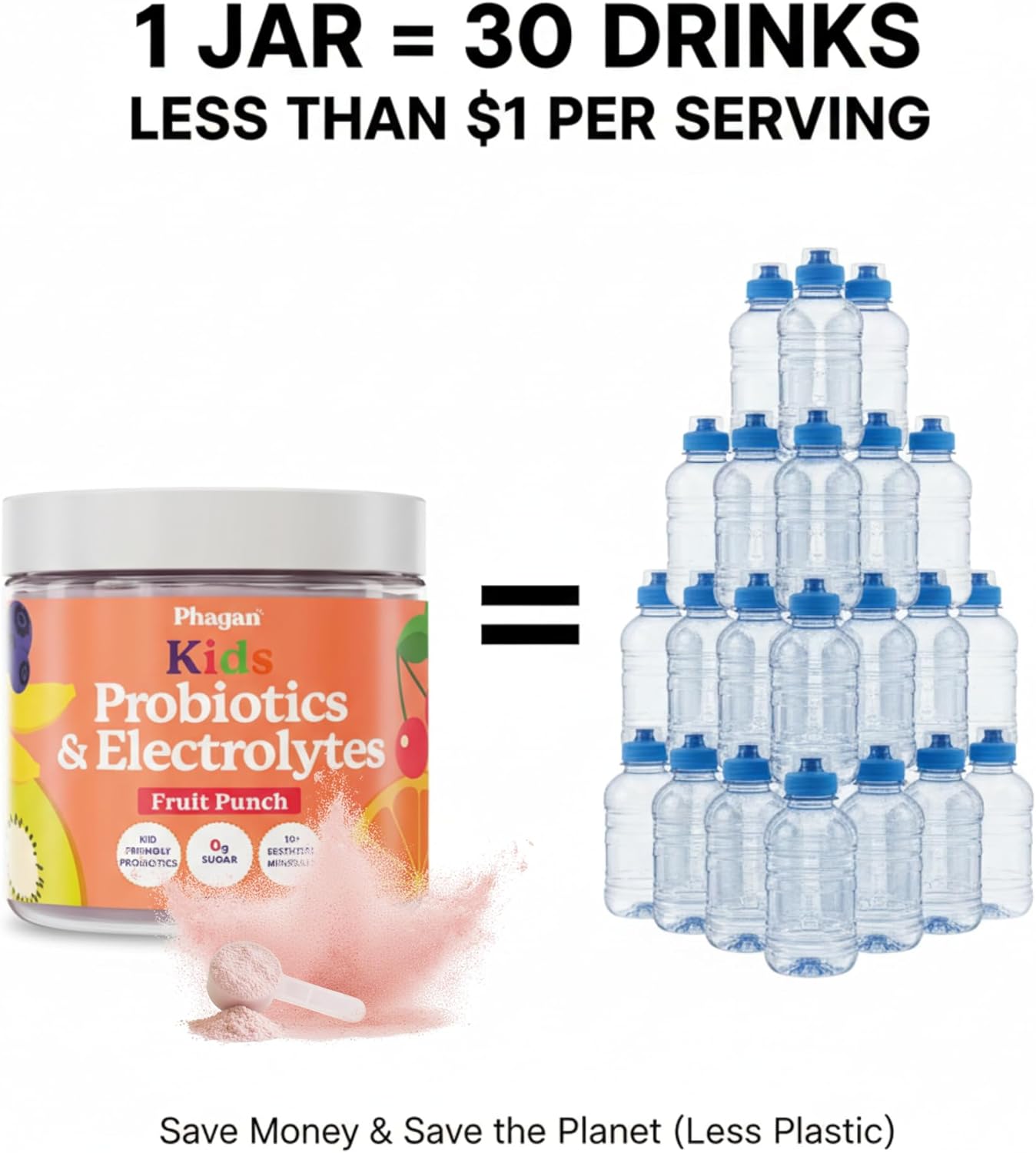 Kids Electrolyte + Probiotic Powder - Dual-Action Hydration & Immune Support with Zinc - Zero Sugar, Plant-Based Formula for Toddlers & Active Children - Fruit Punch, 30 Servings - Image 2