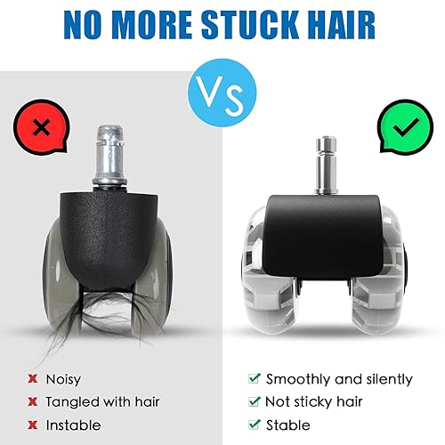 Vista 19 de Ruedas giratorias para silla de oficina (juego de 5), ruedas de silla de alta resistencia que soportan 2200 libras, ruedas de goma silenciosas