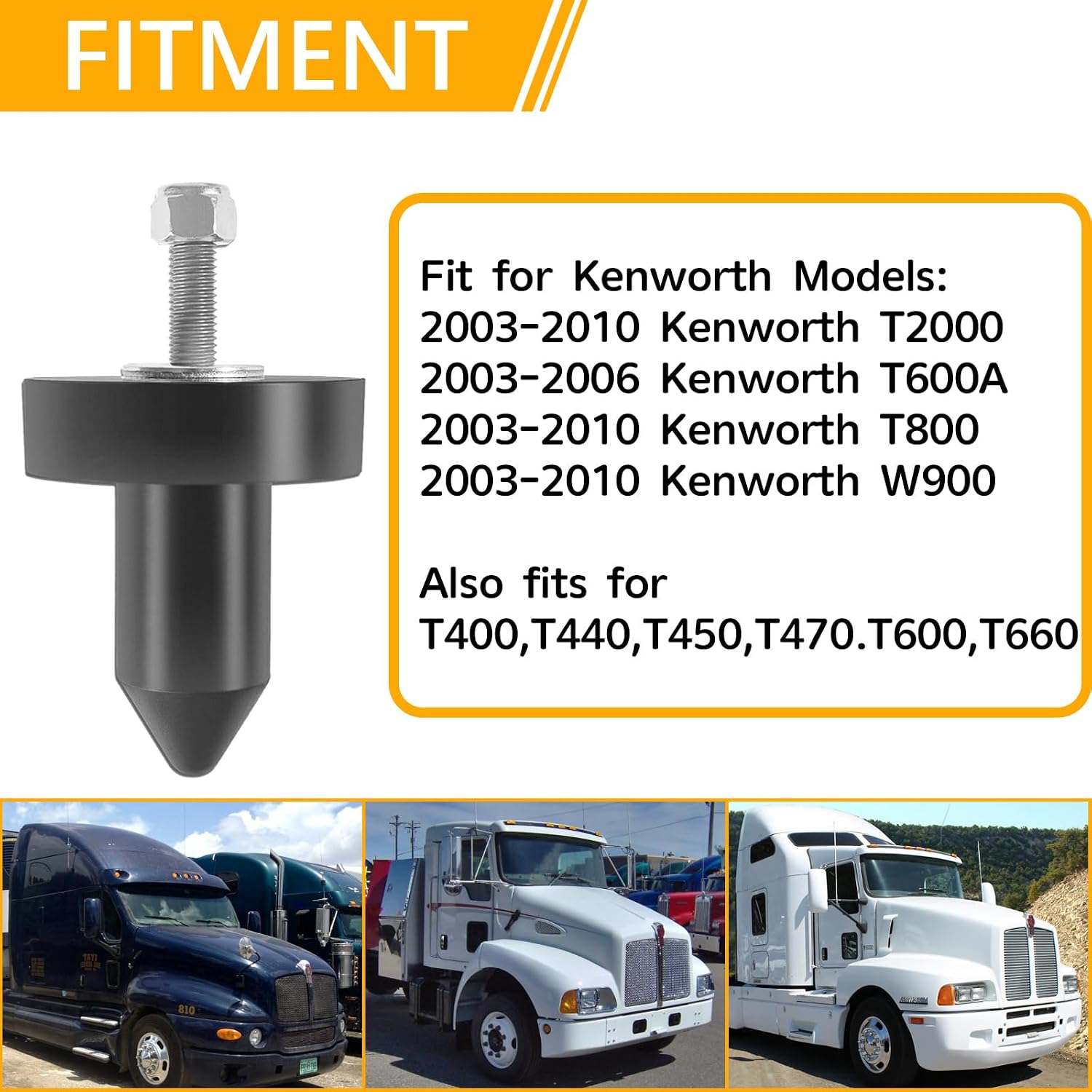 924-5410 Hood Pin Poly for Kenworth T2000, T400, T440, T450, T470, T600, T600A, T660, T800, W900 Replaces K179-528 K179D450 K066-218