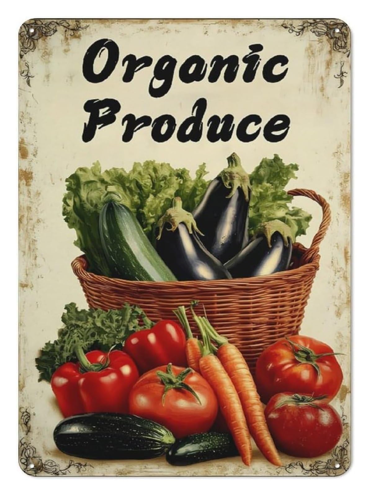 MQXFCZUX Farmhouse Metal Tin Sign Produce Food Wall Decor Retro Fresh Veggies Plaque for Kitchen Restaurant Home Market 8 X 12 inch