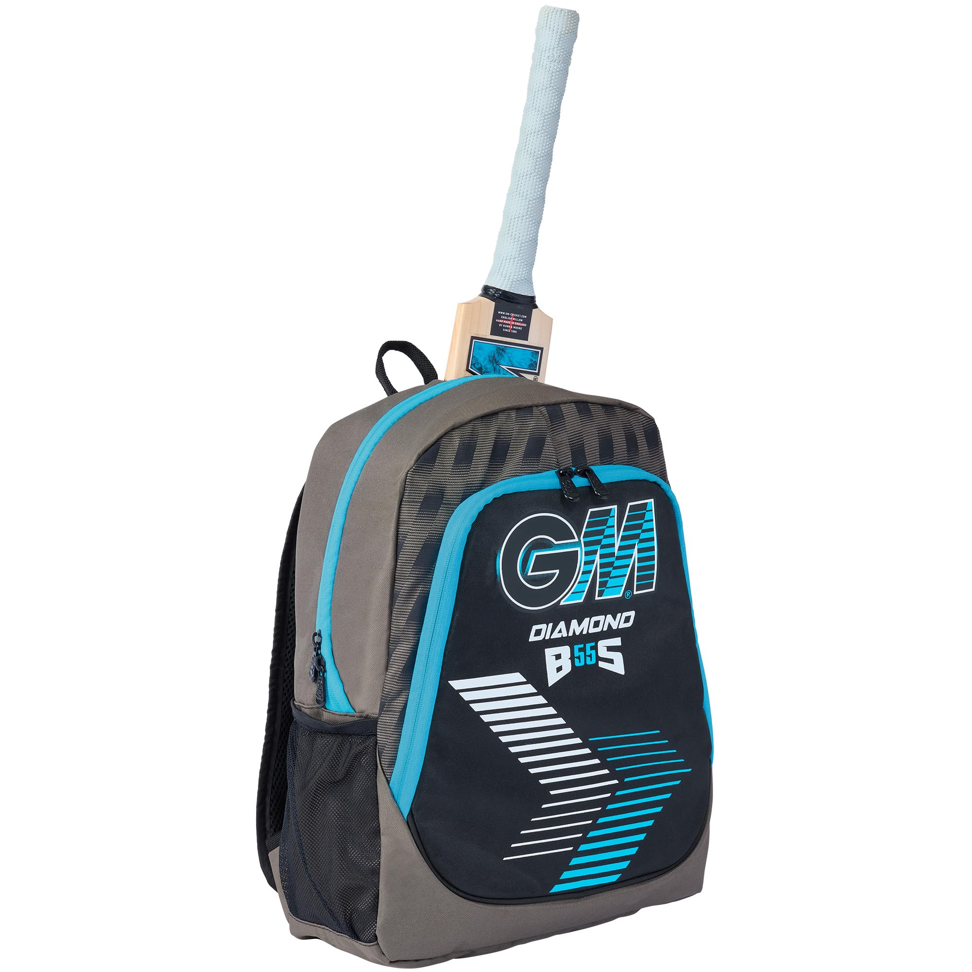 Gunn & Moore GM | Diamond Ben Stokes Backpack Cricket School Bag Holdall | Adjustable Shoulder Straps | Volume - 25 litres | Tough 600 Denier Polyester | Black Grey & Blue BS55