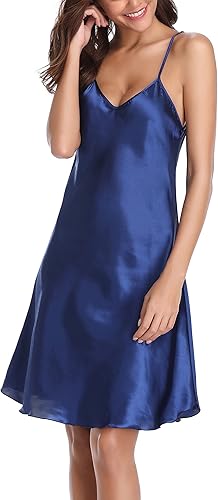 Miniatura 2 de Vlazom Lencería Sexy para Mujer Camisón de Satén Camisola de Seda Mini Combinaciones Cuello en V Negligé Ropa de Dormir con Tirantes Ajustables