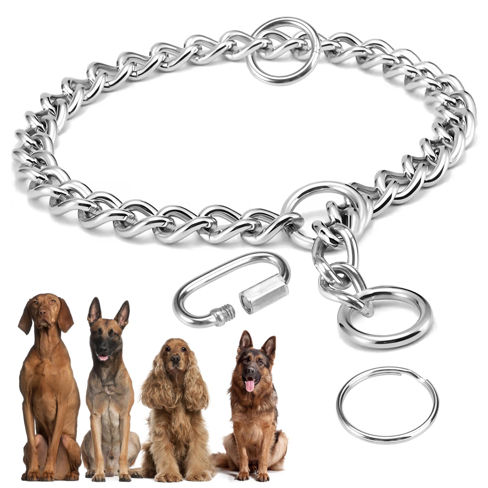 55cm Stainless Steel Choke Chain For Dogs,Adjustable Slip Collar For Medium & Large Dogs