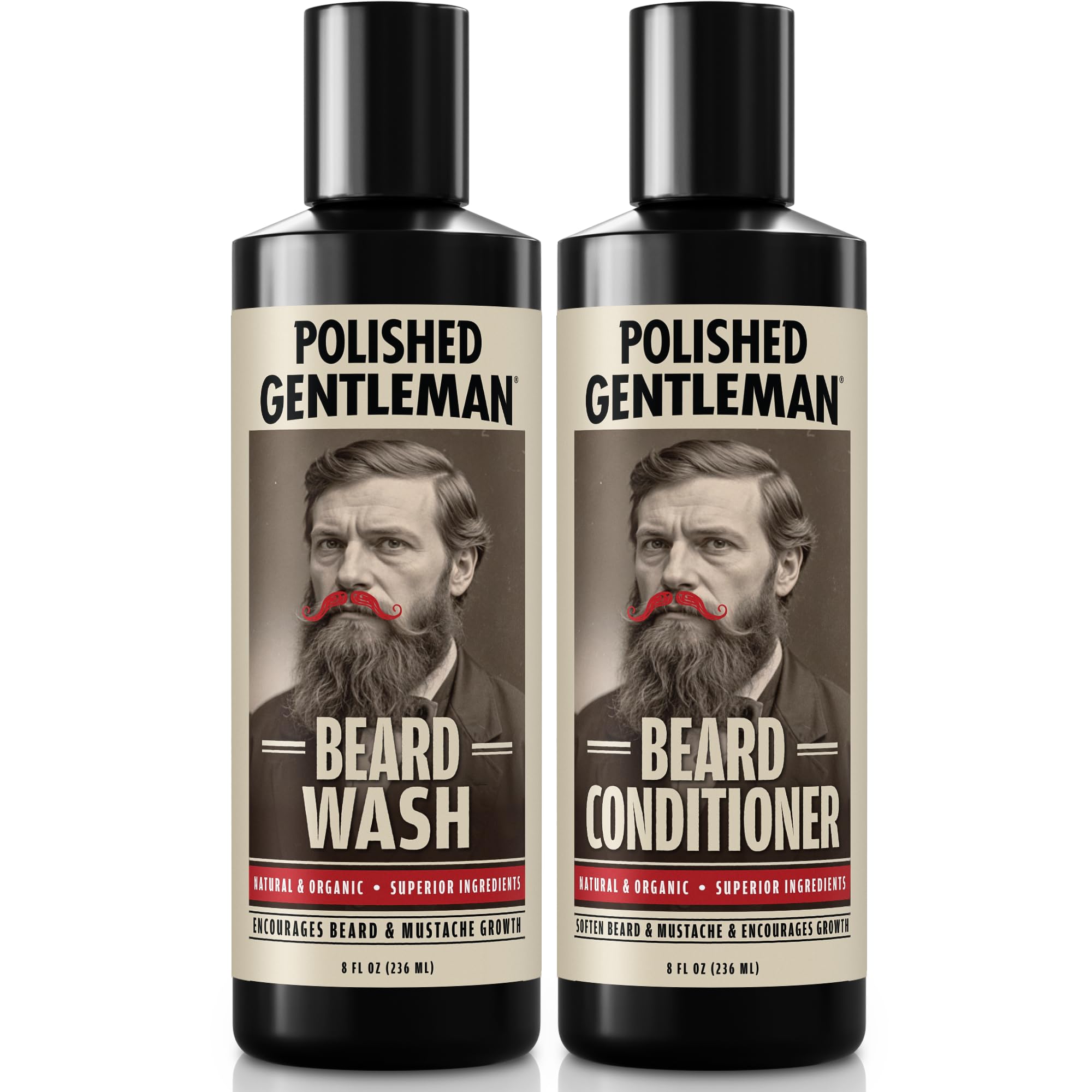 Polished Gentleman Beard Wash and Conditioner Set - Softens and Strengthens - Beard Shampoo with Growth Oil - Moisturizer & Beard Thickener - Tea Tree Unscented - Paraben-Free & Sulfate-Free (8oz)