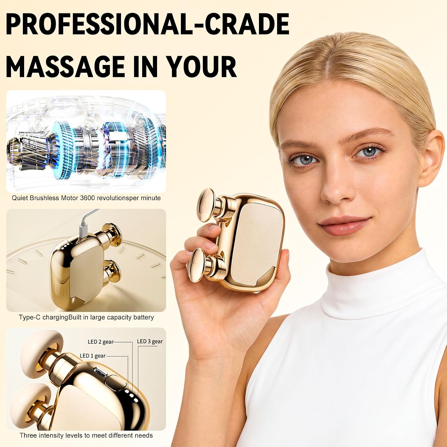 Double Head Mini Massage Gun,Portable Percussion Deep Tissues Muscle Massager,Compact Handheld Massager for Muscle Fatigue Relief, Home/Office/Travel,Gifts for Men Women,Gold