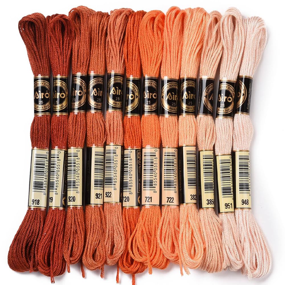 CABODYALS 12 Skeins 96.01M 6 Ply Variegated Embroidery Floss Orange Gradient Crewel Friendship Bracelet String Bulk Cross Stitch Floss Yarn Thread for Jewelry Making Hand Sewing Stitching Craft Diy