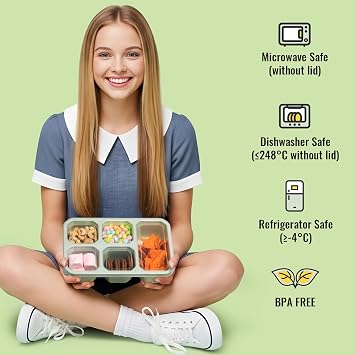 4-Pack Bento Box Adult with Lunch Bag, 5 - Compartment Snack Containers, Reusable Snackle Box with Lids, Meal Prep Containers for Work, Travel and Camping