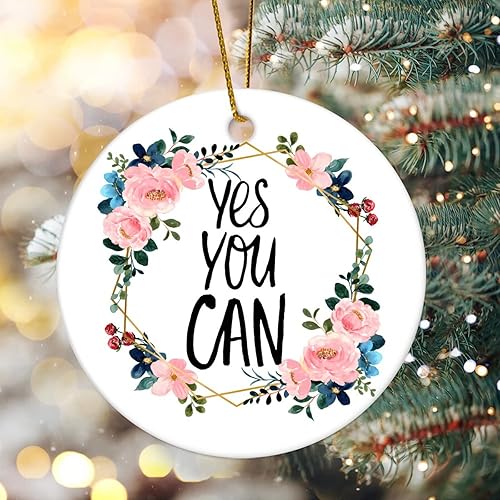 Miniatura 2 de Novelty Christmas Decorations Flower Wreath Yes You Can Christmas Ornaments for Xmas Tree Round Ceramic Engagement Keepsake Porcelain Bauble