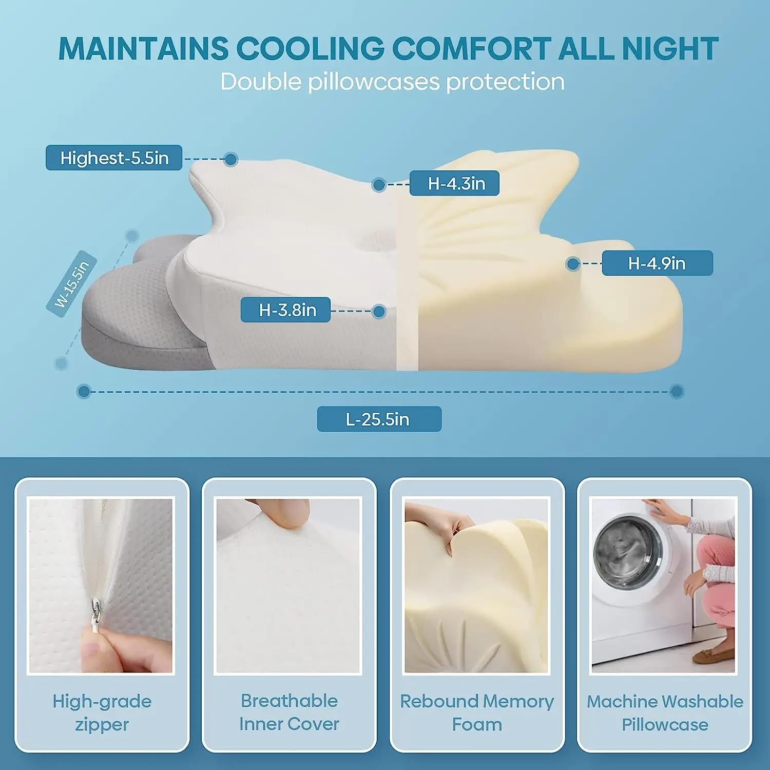 Almohada Cervicales y Cuello Viscoelástica Ortopédica | Almohadas cervicales para dormir antironquidos | Almohada Ergonómica | Almohada para Cervicales |Mejor Almohada Cervical |Almofadas Dolor Cuello