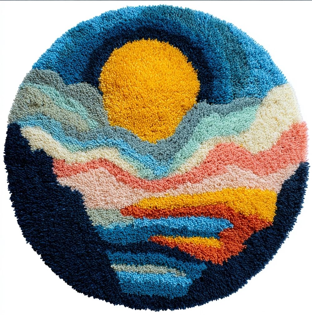 kitphoenix Latch Hook Rug Set,Moon Knotted Carpet 50X50Cm, Rugs Cross Stitch Embroidery, DIY Handmade Latch Hook Rug Making Tool Kit