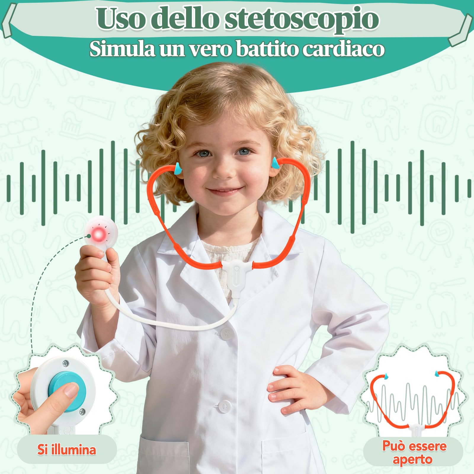 VBACALA Valigetta Dottore per Bambini,17 Pezzi Set Giocattolo Medico con Stetoscopio Giocattolo,Siringa,Termometro,Giochi di Ruolo da Dentista,Regalo Kit Dottore Bambino per Ragazze e Ragazzi 3+ Anni