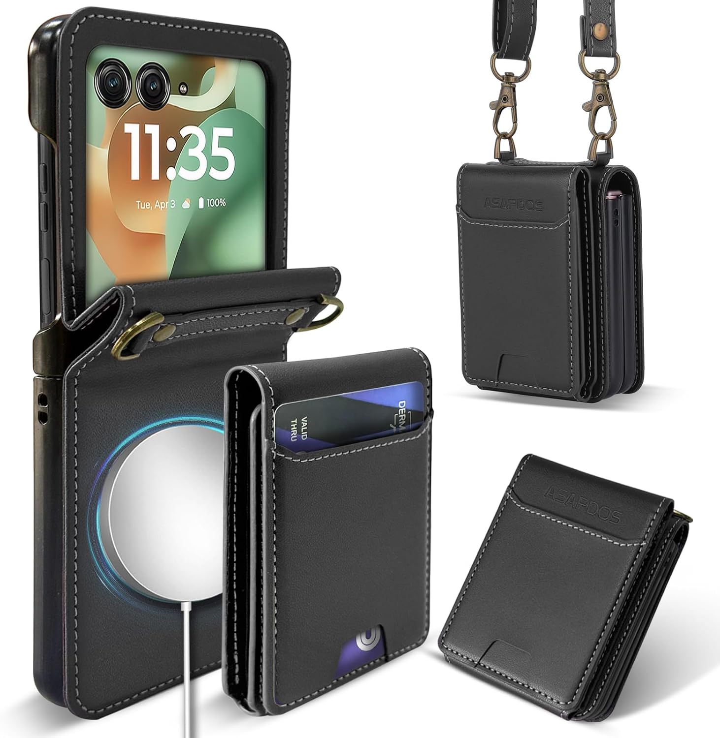 for Motorola RAZR 2026/2025/2024 PU Leather Magnetic Detachable Wallet Phone Case with 5 Card Slots, Anti-Drop Protection, Wrist & Shoulder Strap Purple