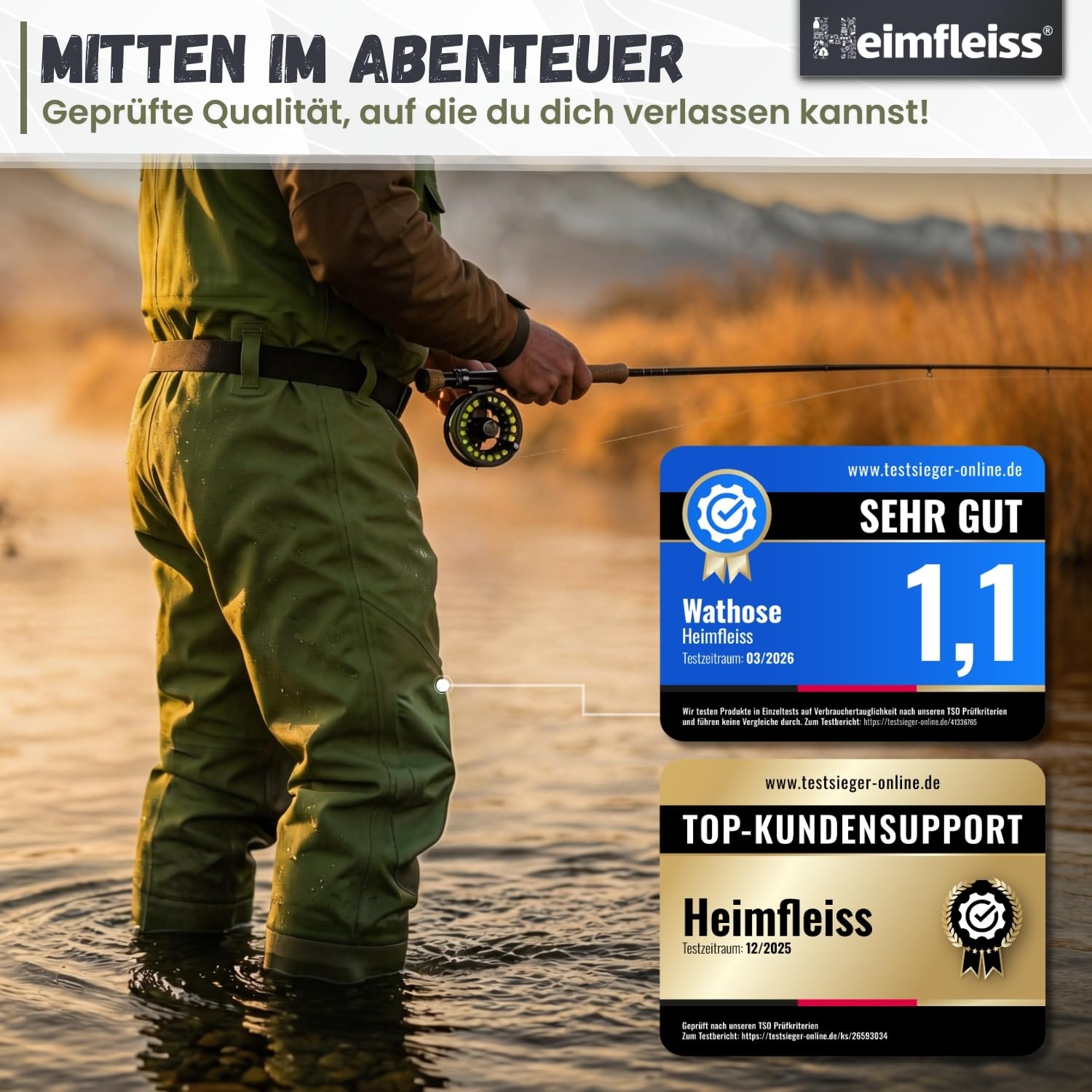 Heimfleiss® Wathose Herren Wasserdicht mit Stiefel | Unisex Nylon Anglerhose inkl. Zubehör | rutschfeste Fischerhose zum Angeln oder zur Teichreinigung | Wader Watthose Teichhose Angelhose