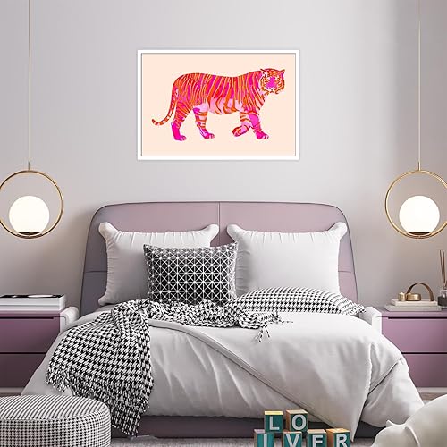Miniatura 2 de BNGFDV Lienzo de tigre rosa y naranja funky para pared, póster moderno de animales preparados para dormitorio de niñas, dormitorio universitario,