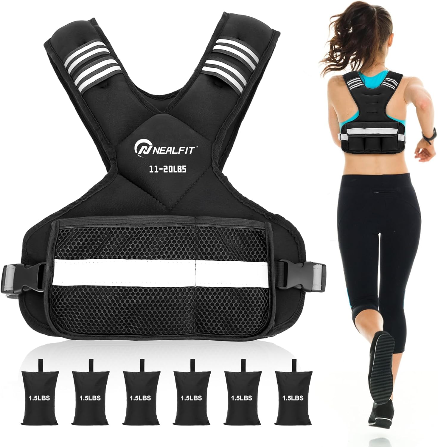 Product image of NEALFIT Weighted Vest for Women and Men, 5-10lb/11-20lb/18-30lb Adjustable Weighted Vest with Reflective Strip, Body Weight Vest for Walking, Running, Fitness, Strength Training