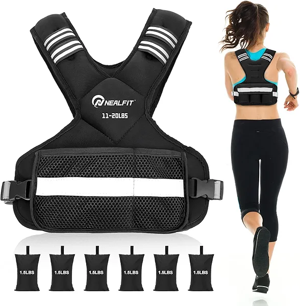 NEALFIT Weighted Vest for Women and Men, 5-10lb/11-20lb/18-30lb Adjustable Weighted Vest with Reflective Strip, Body Weight Vest for Walking, Running, Fitness, Strength Training
