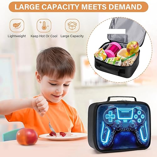 Miniatura 6 de Lonchera de cuero para niños, lonchera de cuero para niños, regalos para jugadores, lonchera aislada para videojuegos, lonchera portátil