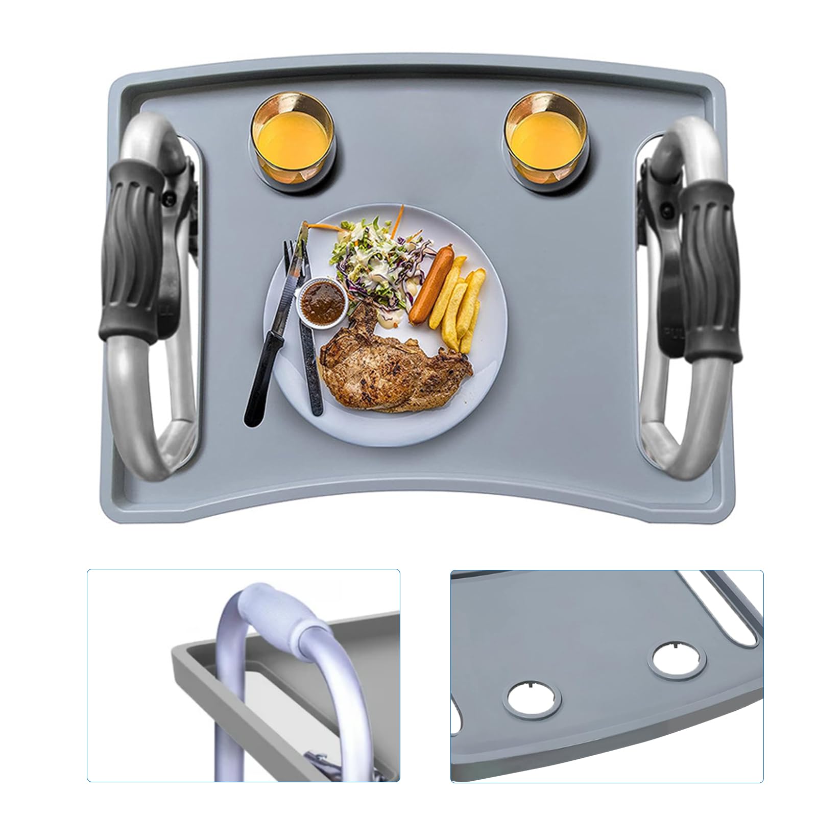 Bandeja de andador universal - guardapiernas plegables (16-19 pulgadas de ancho) para andadores y andadores, superficie antideslizante con portavasos, diseño fácil de agarrar para ancianos y discapa