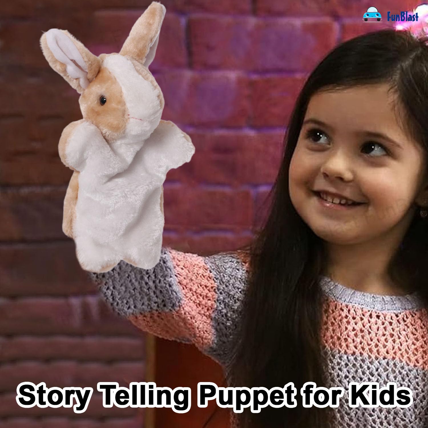 FunBlast Bunny Hand Puppet for Kids – Soft & Cute Pink Animal Puppet Toy for Storytelling, Fun Learning, Pretend Play, Role Play & Educational Activities for Children (Light Brown) 3