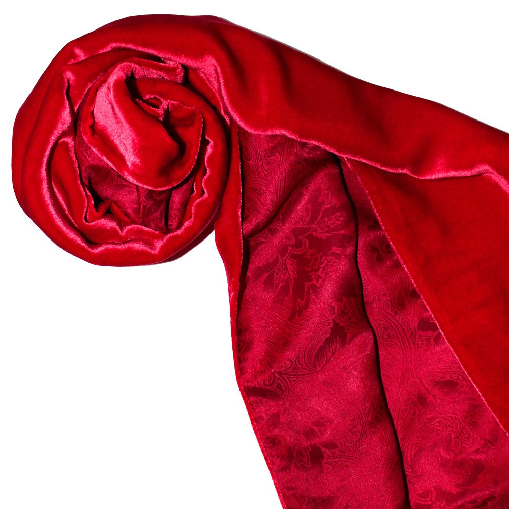 Lorenzo Cana - Sciarpa reversibile da uomo Double Face rosso – parte anteriore in velluto di seta – stampa floreale in tessuto damascato 30 cm x 200 cm – 8909311