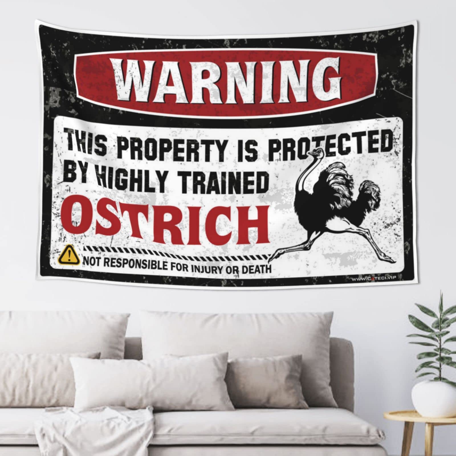 Pravoxi Boys One Color Tapestries Warning This Property Is Protected By A Highly Trained Ostrich Tapestry Bedroom Decorations Decor For Bedroom(100X150cm)