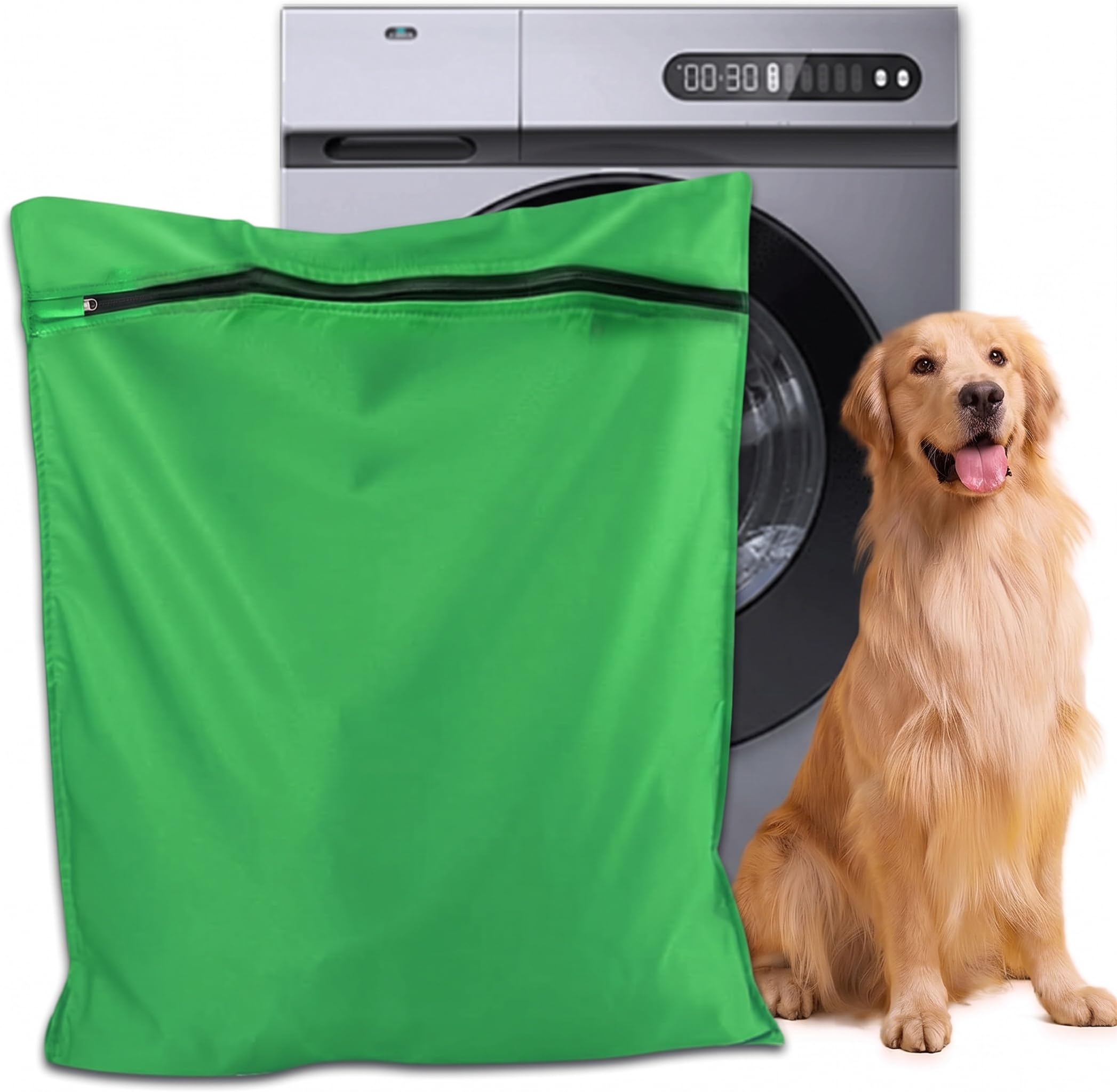 Pet Laundry Bag for Washing Machine - Durable Pet Hair Remover & Filter Wash Bag with Zipper, Large Capacity Hair Catcher for Dog, Cat & Horse, Prevents Clogging (Green)