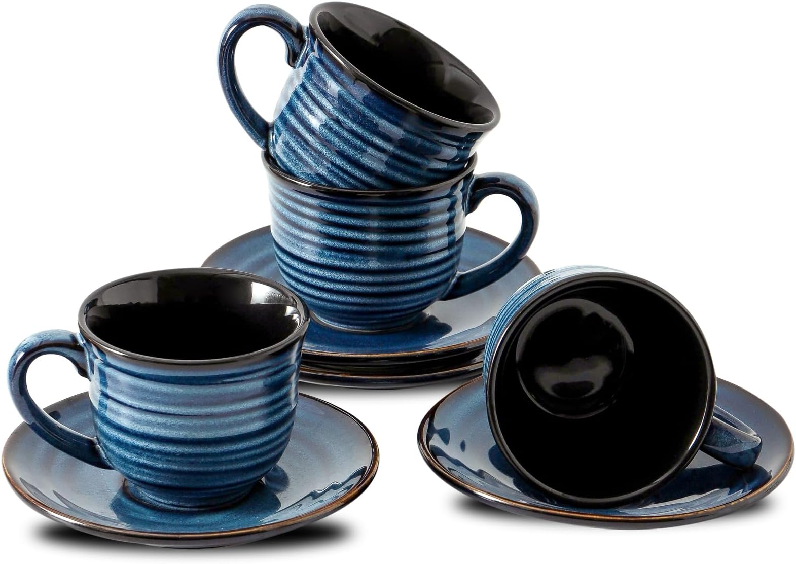 Amazon.com | Seyatoo Ceramic Cappuccino Cups and Saucers Set of 4, 6 ...