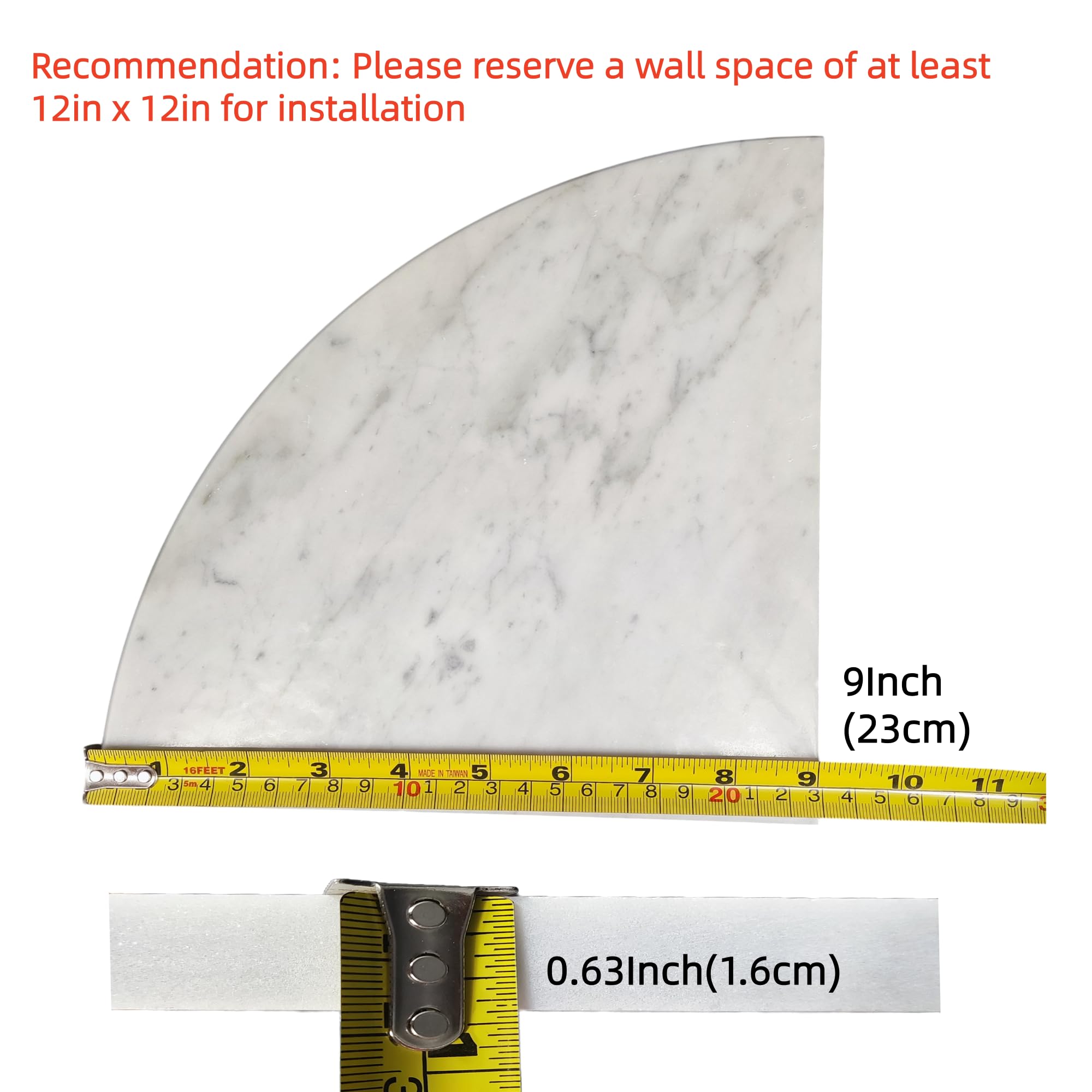 2 estantes esquineros de mármol para ducha para baño, estantes de esquina de mármol natural de 9 pulgadas para baño, montado en la pared, ambos lados pulidos (2, color blanco Carrara)