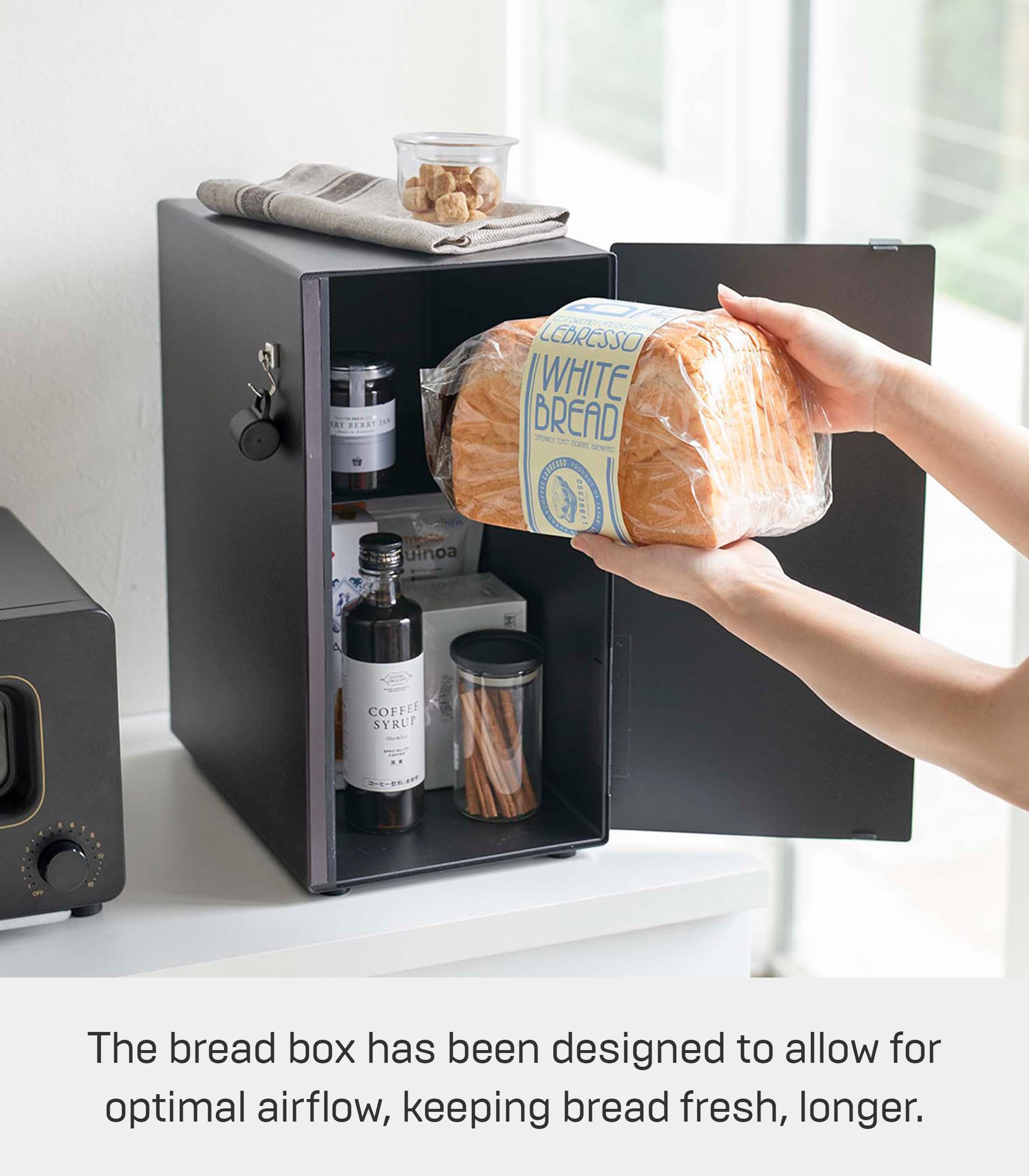 YAMAZAKI 5681 TOWER Bread Case Tall, black, Steel, 22 x 34.5 x 41 cm
