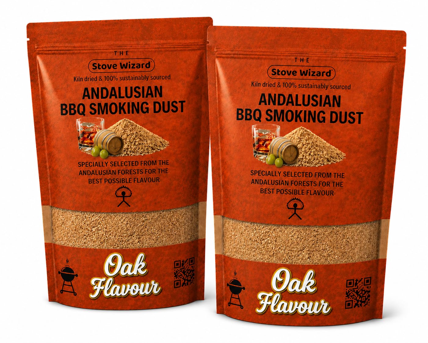 The Stove Wizard Oak Wood BBQ Smoker Smoking Dust 1.5 Litre 2 Pack Andalusian Artisan Premium Quality Natural Eco Friendly Wood Dust for Gas & Charcoal Grill Outdoor Cooking for Authentic BBQ Flavour