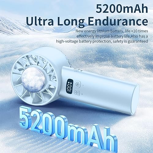 Miniatura 3 de Mini ventilador turbo de mano portátil, recargable por USB con 12-16 horas de trabajo y banco de energía integrado, ideal para exteriores, viajes,