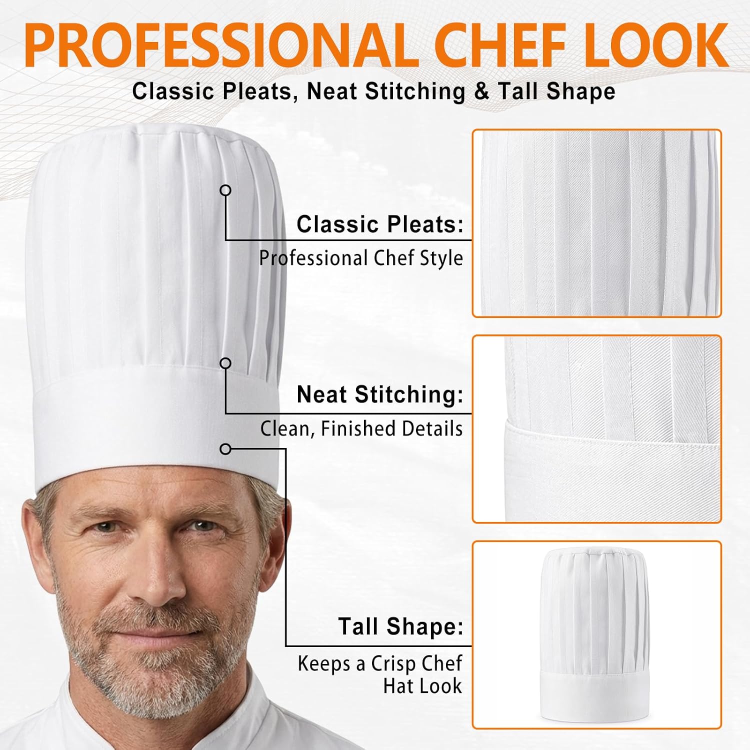 Chef Hat, White Tall Chef Hats for Men Women Adults | Hibachi Chef Hat for Cooking, Baking, Kitchen, Restaurant, Professional Chef Toque & Chef Costume Accessories
