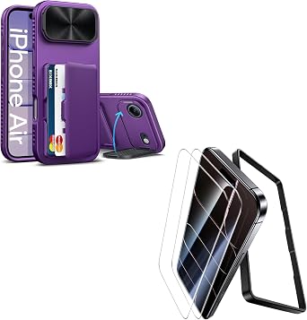 for iPhone Air Case with Card Holder & 2 Pack Screen Protector, [Military Grade Shatterproof & 9H Hardness] for iPhone Air 6.5", Purple