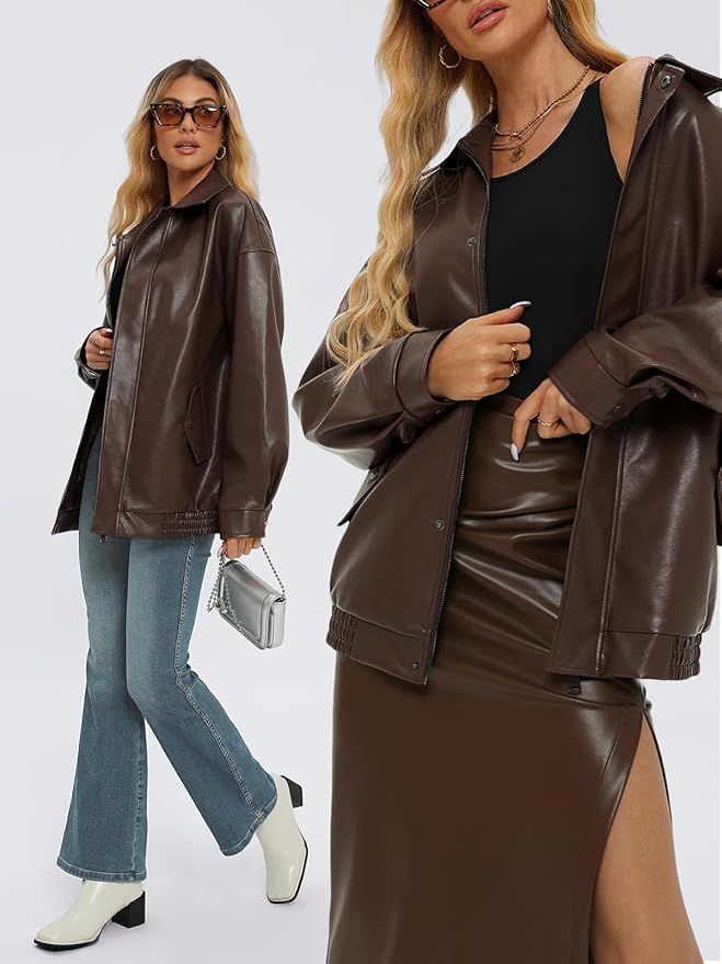 AMERI USED LIKE FAKE LEATHER JACKETブラウンS USED LIKE SYNTHETIC LEATHER JACKET（ライダースジャケット