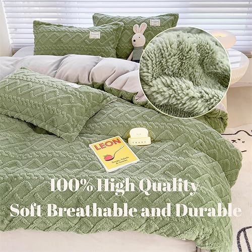 Miniatura 4 de Juego de funda de edredón esponjosa, juegos de ropa de cama bohemios de 3 piezas, franela de terciopelo ultra suave y acogedora funda de edredón de